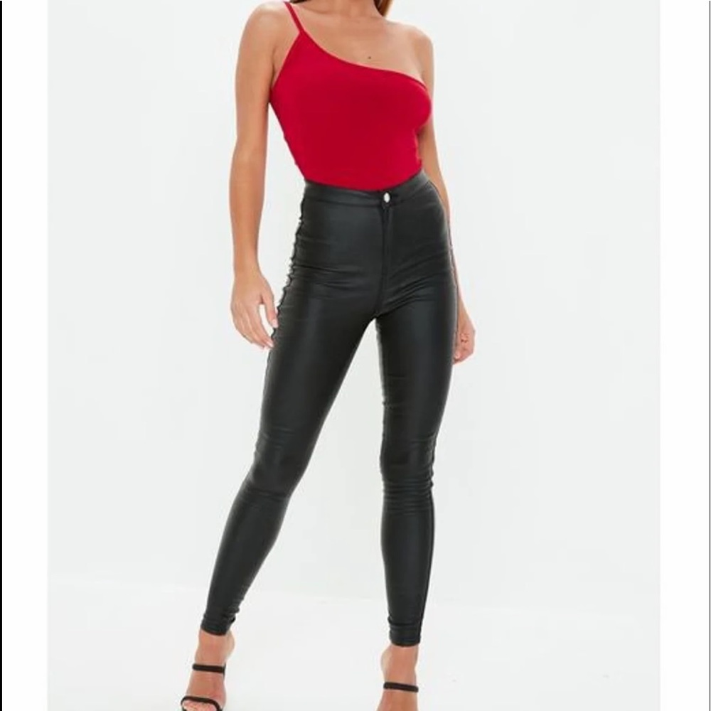 Missguided Slinky One Shoulder Red Bodysuit